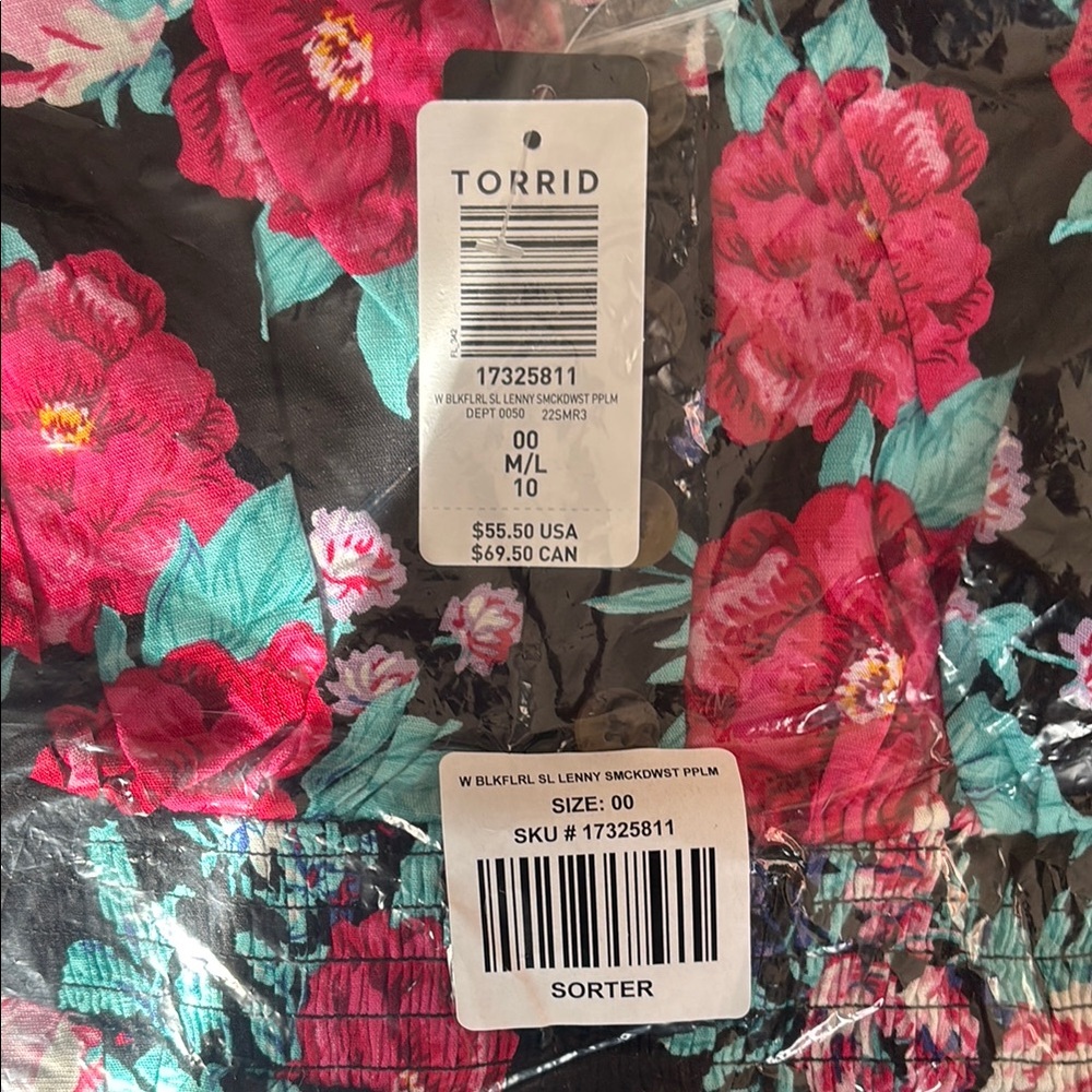 Torrid Floral babydoll tank with Pink and Green Accents